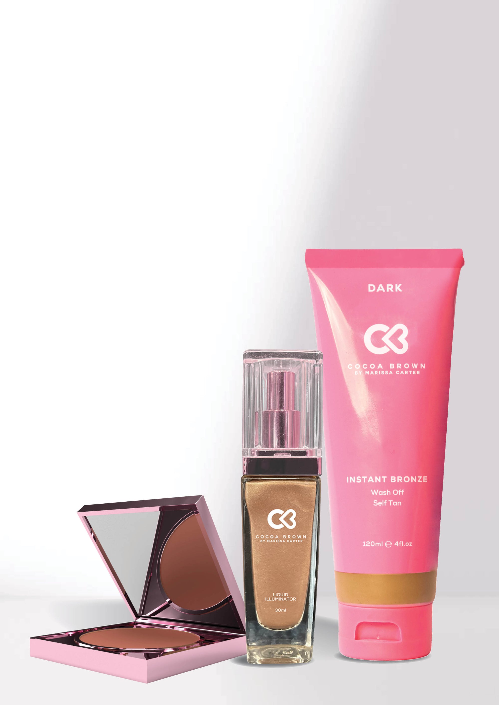 INSTANT BRONZE DARK, LIQUID ILLUMINATOR AND FREE BRONZER POWDER