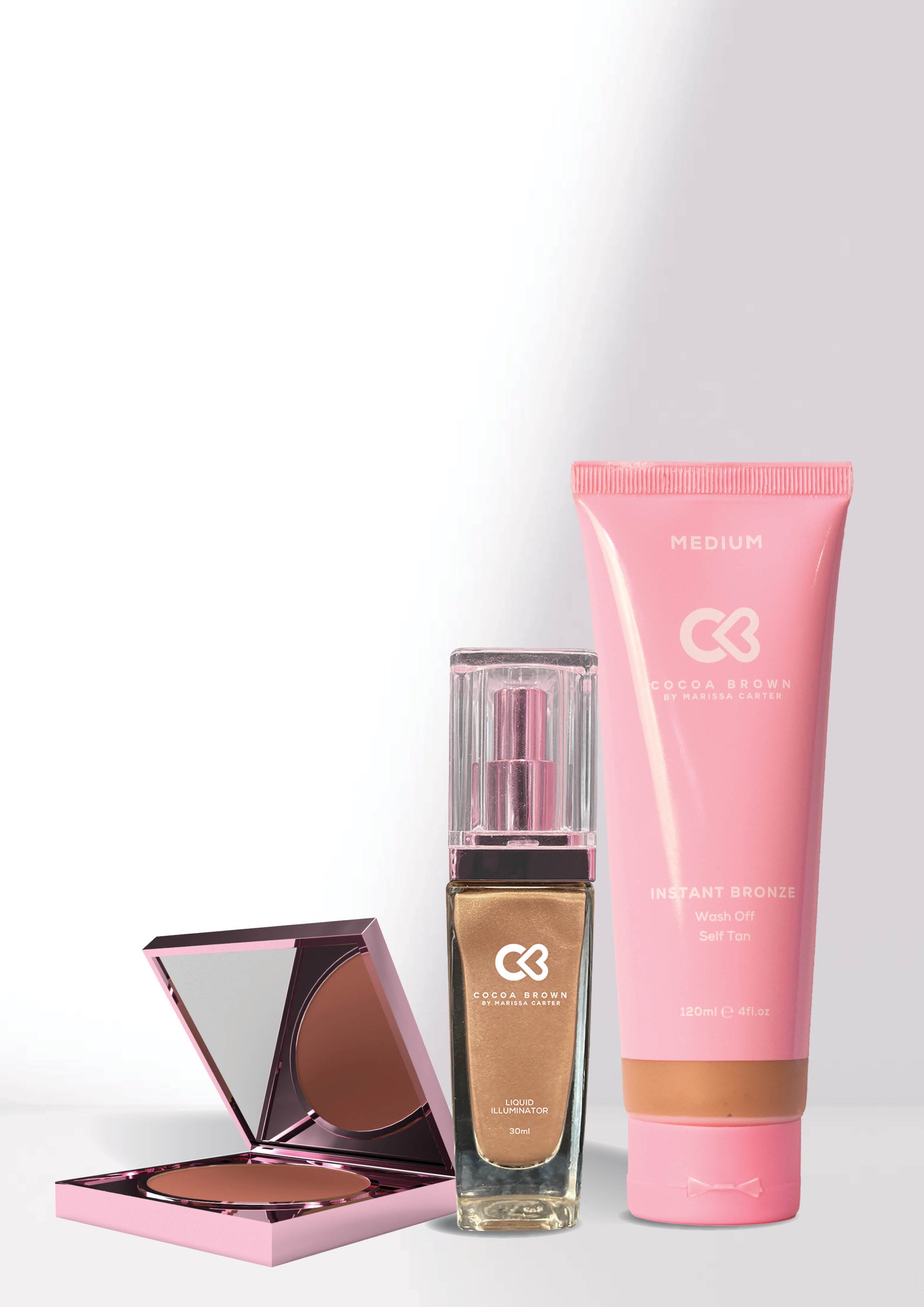 INSTANT BRONZE MEDIUM , LIQUID ILLUMINATOR  AND  FREE BRONZER POWDER